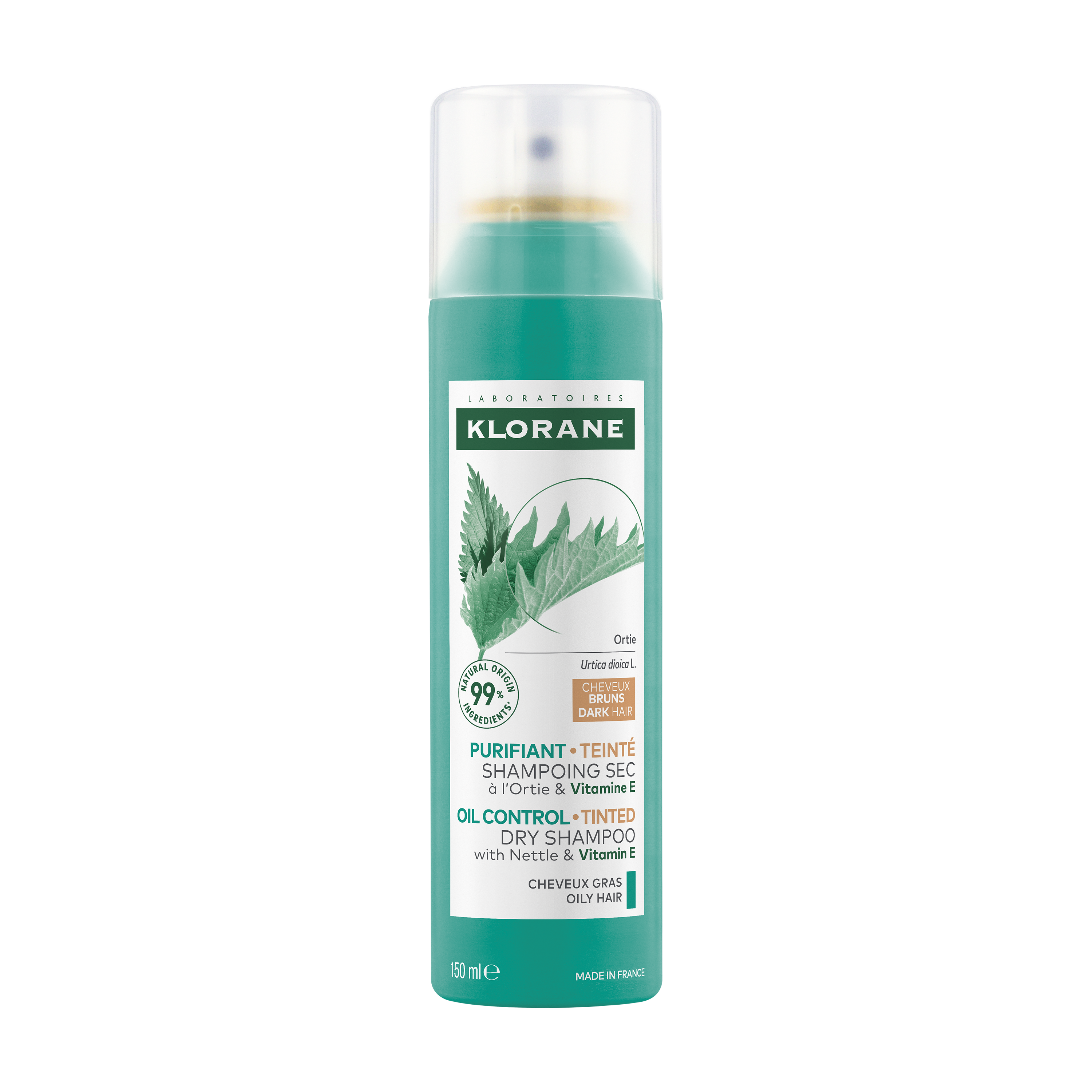 Klorane Shampoo Secco Purificante All'Estratto di Ortica e Vitamina E Capelli Scuri150 ml